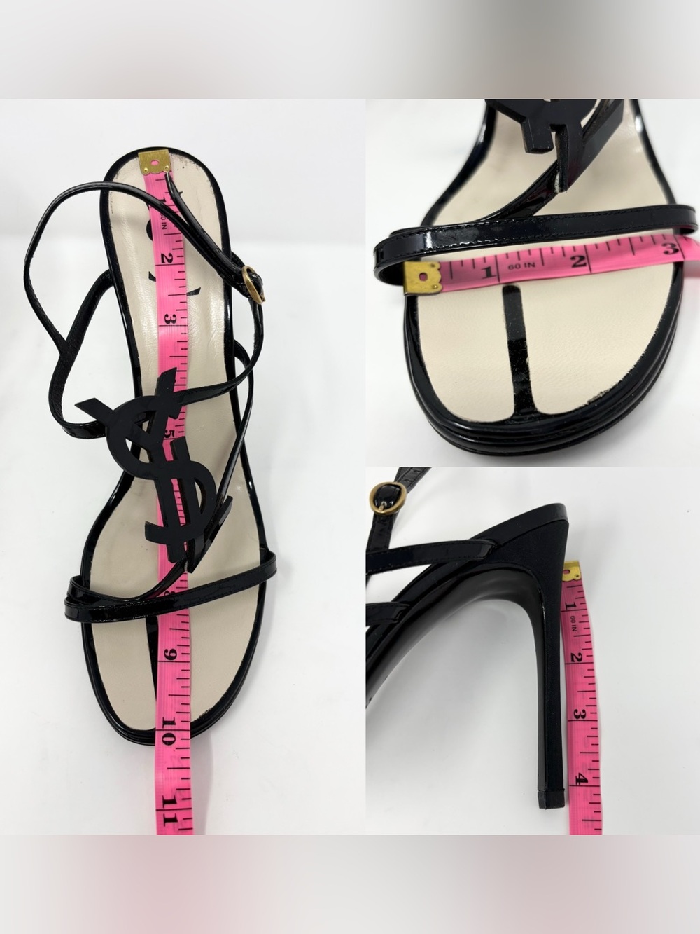 YSL Yves Saint Laurent Hero 105 Patent Logo Heels Sandals Size 40 10 SS 2008 - Picture 12 of 16